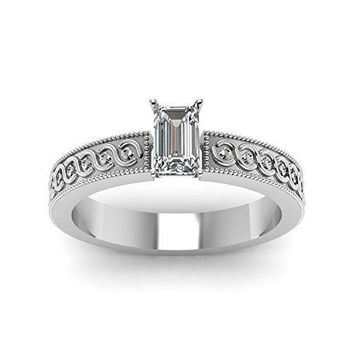 Image of 55Carat Choose Your Gemstone Engraved Milgrain Solitaire Ring Sterling Silver Emerald Shape Solitaire Engagement Rings Everyday Jewelry Wedding Jewelry Handmade Gifts for Wife US Size 4 to 12