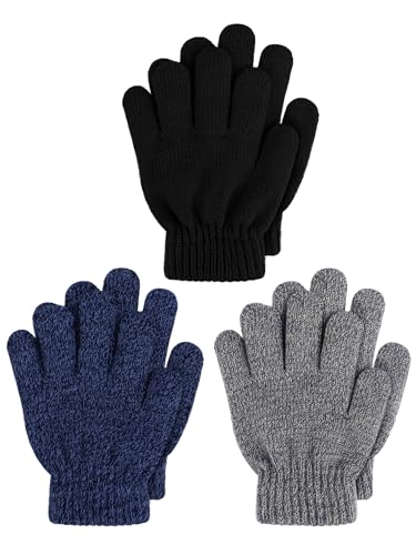 VZV 3 Paar Kinder Handschuhe Winter Dicke Magic Stretchige Warme Strickhandschuhe für Jungen und Mädchen 4-14 Jahre