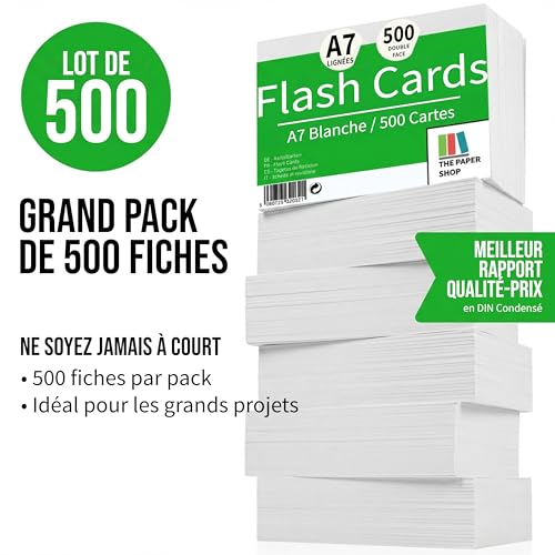 Fiches Bristol A7 Lignées Blanches 500 Flashcards Organisation Notes et Apprentissage - 6