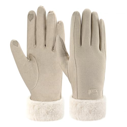 ZASFOU Damen Winter Warm Touchscreen Handschuhe mit Fleece Gefütterte Strick winterhandschuhe für Kaltes Wetter,Beige,M