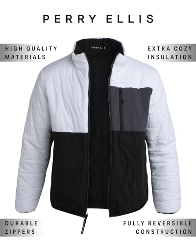 Perry Ellis Men's Puffer Jacket - Full Zip Up Reversible Color Block Hoodless Puffer Jacket for Men (S-XXL)2