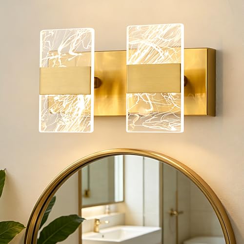Image of Modern LED Bathroom Light Fixtures Dimmable 2-Light Gold Vanity Light