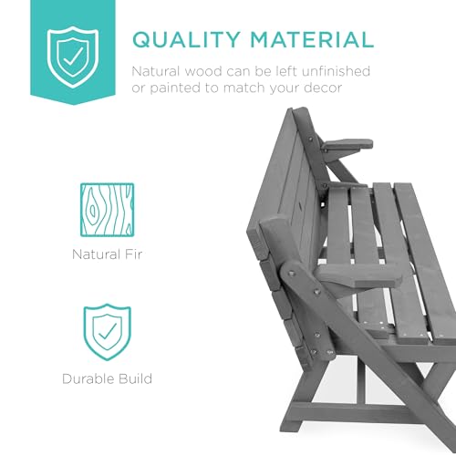 Image of Best Choice Products 2-in-1 Transforming Interchangeable Outdoor Wooden Picnic Table Garden Bench for Backyard, Porch, Patio, Deck w /Umbrella Hole - Gray