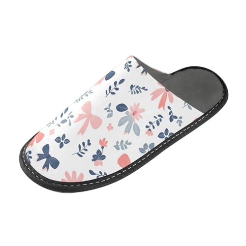 Slippers for Women Bow Flower Pattern Pink Soft Winter Warm Shoes Indoor Outdoor Non-Slip House Travel Slippers2
