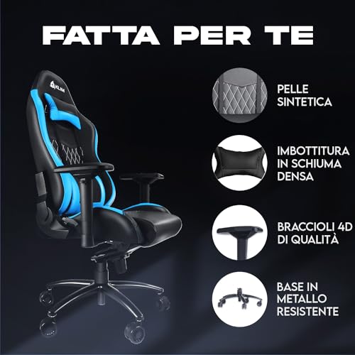 eSports - Sedia gaming blu di Alta Qualità + Supporto Lombare e Cervicale + Reclinabile + Poltrona Gaming Ergonomica e Regolabile + Pelle Sintetica e Materiali Premium [NUOVA VERSIONE 2023] - Sedia gaming - Immagine 5