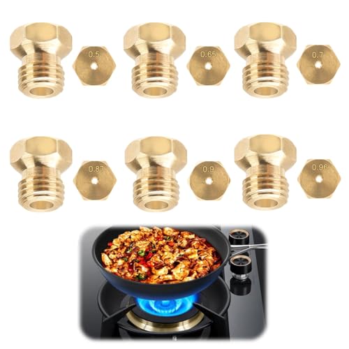 Paquet de 6 Gicleur Gaz Butane Universels, Jeu de Conversion de GPL Cuisinière à Gaz 5 Brûleurs Gicleur de Propane et de Butane 1x0,5, 1x0,65, 1x0,7,...
