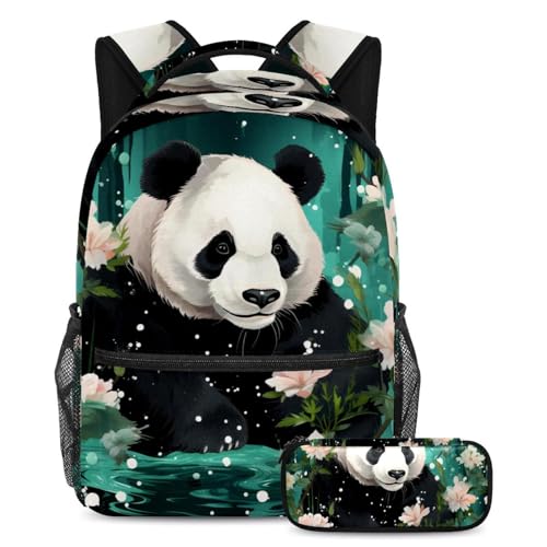 Sac à dos panda fleuri grand format pour organiser les affaires de cours au quotidien