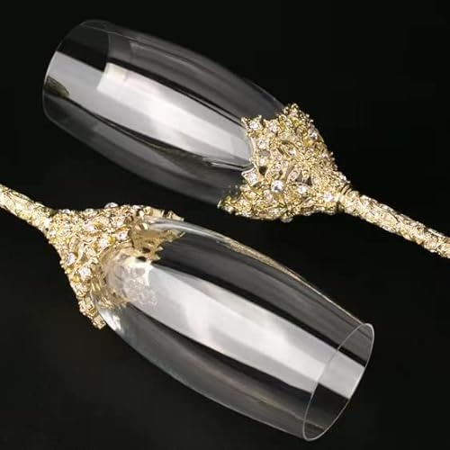 Jozen Gift 009 Gold Champagne Flutes Set Of 2 Crystal Glass Metal Base thumb #2