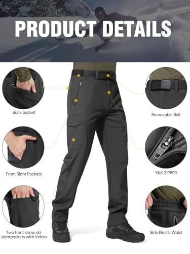 Image of FREE SOLDIER Men's Outdoor Softshell Fleece Lined Cargo Pants Snow Ski Hiking Pants with Belt