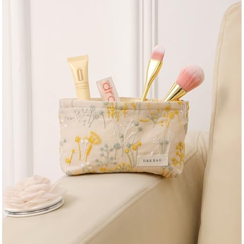 Aucuu Neceser de Maquillaje, 2 PCS Paquete Neceser con Bordado Floral, Bolsa de Monedero para el Almacenamiento, Estuche Portátil para Mujer y Niña, Ideal para Viajes - imagen 6