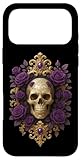 Idea regalo originale per donna, compleanno, Natale o festa della mamma, teschio gotico con rose viola, design rock e alternativo, stilizzato e dark, per appassionati di stile biker, punk, gotico, tendenze, stile tatuaggio.