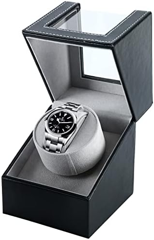 Homend Watch Winder for Automatic Watches|Single Watch Winder in Black Leather, Quiet Japanese Mabuchi Motor, Battery (not Included) Powered or AC Adapter