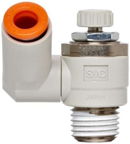 SMC AS2301F-N02-07S Air Flow Control Valve with Push-to-Connect Fitting, PBT & Nickel Plated Brass, Universal, With Sealant, 1/4
