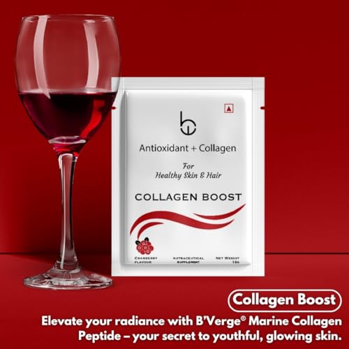 Image of B'Verge Marine Collagen Powder | 1 Sachet of Marine Collagen Powder for Men & Women | Enhances Skin Hydration, Minimizes Skin Damage, Promotes Healthy Skin, Hair, and Nails | Cranberry Flavor.