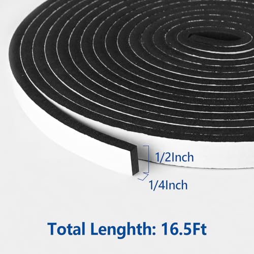 Image of Kikerike Self Adhesive Foam Tape Weatherstrip 1 /2In x 1 /4In x 16.5Ft High Density Foam Insulation Strips Seal Weather Stripping with Strong Adhesive for Door and Window Sound Isolation Soundproofing