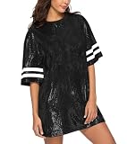 Zoctuo Sequin T-Shirt Dress for Women Cocktail,Christmas,New Year’s Eve,Music Festivals & Concerts | Oversized Sparkly Birthday Top,Plus Size Holiday Party Club Outfit(Black,XXL,L23168)