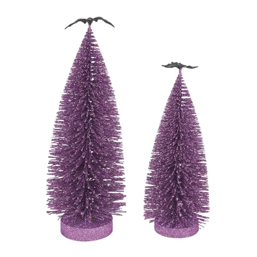 Department 56 Village Collection Accessories Halloween Gone Batty Glitter Trees Figurine Set, Various Sizes, Purple