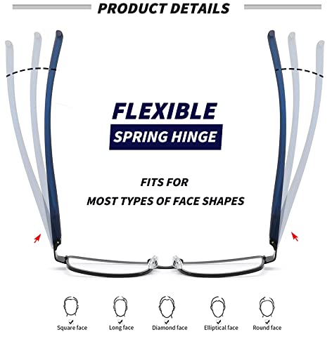 Jjwell 4 Pack Blue Light Blocking Mens Reading Glasses, Metal Computer Readers Glasses For Men With Comfort Spring Hinge, Reduce Eye Strain Dryness Headache, Anti-Uv (Magnification Strength 1.00) #TOP3