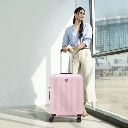 Image of DELSEY PARIS Unlock 55 CM Small Cabin Polypropylene 8 Wheels Pink and Expandable Hard-Sided with Global Warranty 2 Years Trolley Bag /Suitcase /Luggage /Lightweight