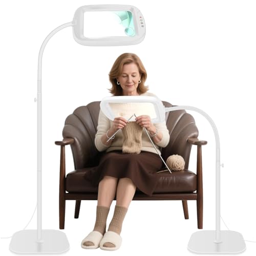 30X 10X Extra Large Floor Magnifying Glass with Light and Stand,60 LED Flexible Gooseneck Floor Magnifying Lamp with 5 Color Modes, 2-in-1 Lighted Magnifiers for Close Work, Sewing,Crafts, Painting