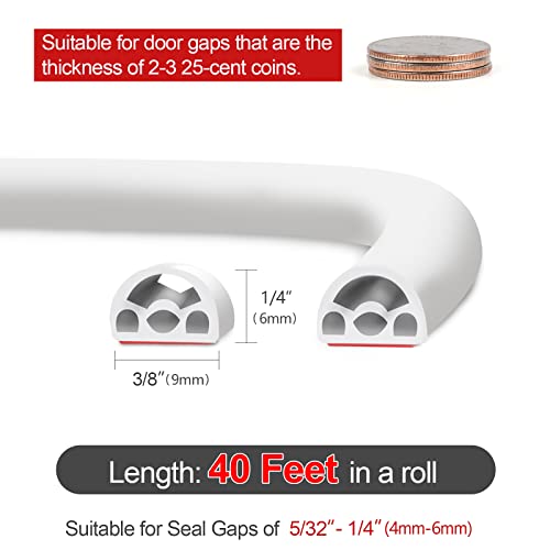 [New Upgrade] 40 Feet Silicone Door Weather Stripping Door Seal Strip For Doors & Windows, Multi-Layer Soundproof Holes Self-Adhesive Backing Seal Gap (From 5/32 Inch To 1/4 Inch), Easy Cut To Size #TOP2