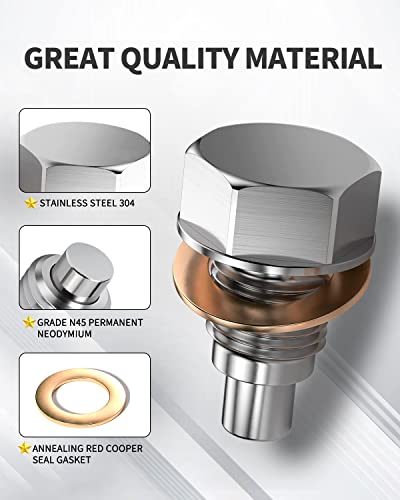 Bartoo Magnetic Oil Drain Plug M12 X 1.25 Oil Pan Drain Plug,Stainless Steel And Neodymium Magnet With Copper Gasket Washer Gaskets Compatible With Most Ford,Honda,Gm, Hyundai And More Models #TOP2