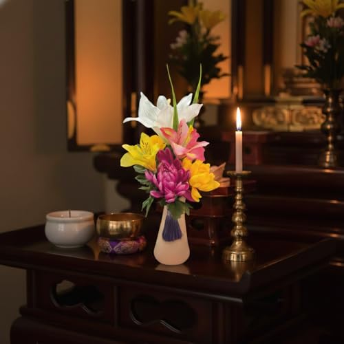 キューフラ(Q-FLA) 造花 アーティシャル アレンジメント お供え フラワー 花瓶 セット 対 ピンク/ピンク 仏花 お悔み 仏壇 仏前 お手入れ不要 833182 [5]