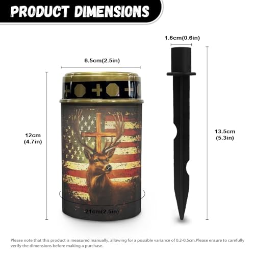 Image of Poceacles Deer American Flag Vintage Pattern Solar Lights Outdoor Solar Powered Outdoor Cemetery Stake Candle Grave Lamp Landscape Lighting Waterproof Grave Flameless Candle, Pack of 4