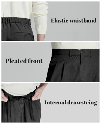 Susclude Mens Casual Dress Pants Old Money Pleated Baggy Wide Leg Slacks Vintage Stylish Relaxed Fit Work Trousers4