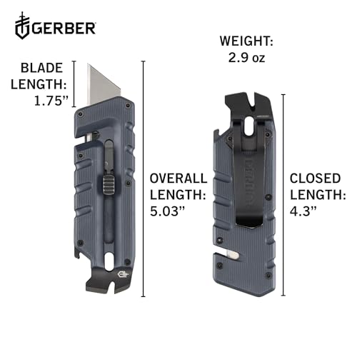 Image of Gerber Gear Prybrid Utility Knife with Pocket Clip, Box Cutter Retractable Blade, Heavy Duty Utility Razor with Pry Bar, Bottle Opener, and Wire Stripper, Multi tool Pocket Knife, Blue with Clip