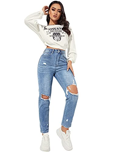 SweatyRocks Women's Ripped Boyfriend Jeans Distressed High Waist Silm Fit Denim Pants3