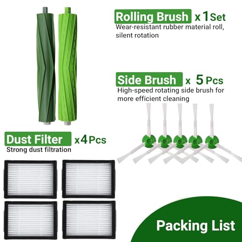 Image of Replacement Parts and Accessories Compatible for iRobot Roomba i3, i4, E5, E6, E7, I, E & J Series Vacuum Cleaners - 1 Set of Rubber Brushes 4 HEPA Filters & 5 Side Brushes | Also Fit for i1 i1+ i2 i5+ i8 i8+ Plus E5 E6 E7 j5+ j6+ j8+ Vacuums, 1 Set of Roller Brush, 4 HEPA Filters & 5 Side Brushes