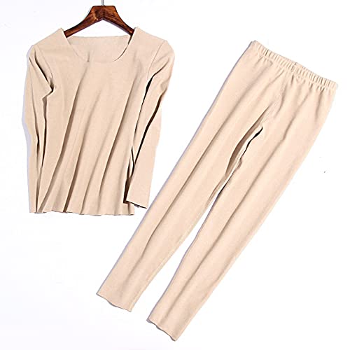 UKKO sous Vetement Thermique sous-Vêtements Thermiques sans Soudure Dames Shapewear Shapewear Auto-Chauffage Et Culotte en Molleton Vêtements d'automne-Apricot,XXL
