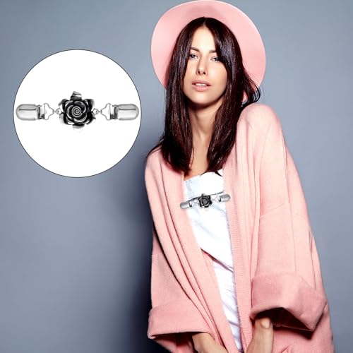 Image of 5Pieces Vintage Sweater Clip to Hold Sweater Together, Cloak Clasp Cardigan Clip Collar Retro Cloak Brooches and Silver Shawl Pins