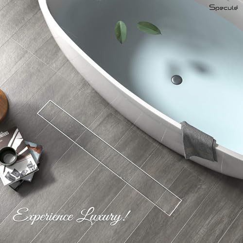Image of Tile Insert Linear Shower Drain 36x4 Inch | 304 Stainless Steel Invisible Floor Drain Channel for Bathroom | Anti-Odor Cockroach Trap with Side Outlet Waste Water Drain for 13mm Tile