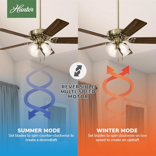 Image of Hunter Studio Series, Indoor, Ceiling Fan, Quiet, 52 inch, Antique Brass