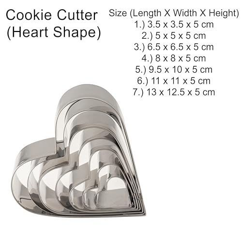 Image of KMW Stainless Steel Heart-Shaped Cookie Cutter Set (7 Pieces Set) | Cake Decorating Tools | Molds for Biscuits and Sandwiches