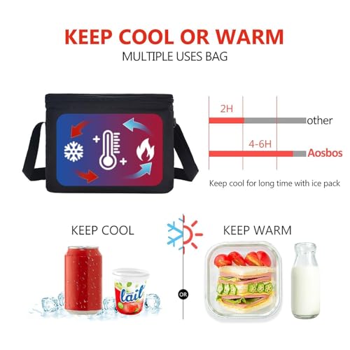 Aosbos Insulated Lunch Box for Men Women Leakproof Cooler Bag Reusable Lunch Tote Bag Adult Lunch Pail Thermal Lunch Boxes Bento Lunch Box Bag 7.5L Black