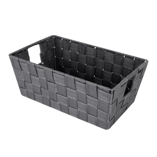 Image of Whitmor Small Woven Storage Baskets for Shelves - Decorative Bathroom Organizer Bins with Metal Structure, Versatile Shelf Storage Solution for Home Organization & Closet (Savvy Gray)