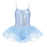 Zaclotre Little Girls Sequin Leotard Sparkly Strap Ballet Leotards Tutu Dress Ballerina Outfit Dance Costume for Kids Blue Size 10-11 Years