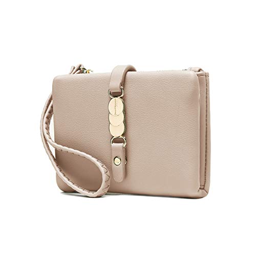 Aoxonel Womens Wallets Small Rfid Bifold Wristlet,Ladies Wallets For Card Coin,Change Purse With Wrist Strap (Beige) #TOP4