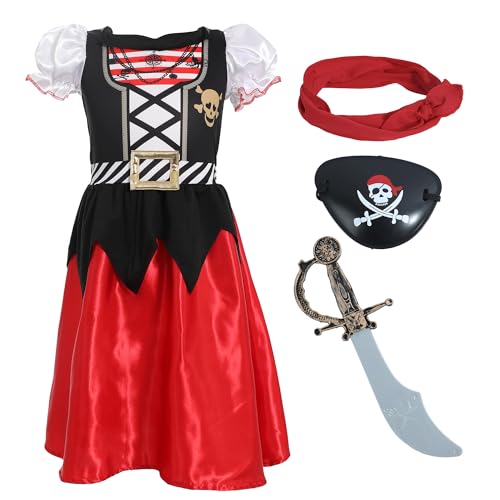 Sincere Party Girls Pirate Costume,2024 New Pirate Dress with Headband,Cutlass,Eye-patch Size 3-4years, New Pirate Dress 2024 - Image 2