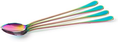 KOKER Long-handled ice tea spoon, cocktail stir spoons, Rianbow Multi-colored stainless steel coffee spoons, Set of 4