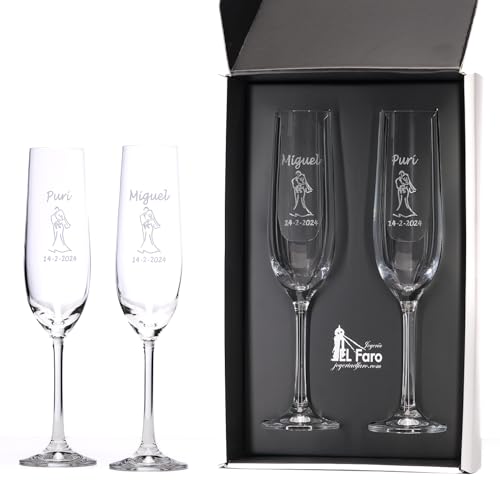 JOYERÍA EL FARO | Copas grabadas para novios | Copas personalizadas para bodas | Cristal de Bohemia...