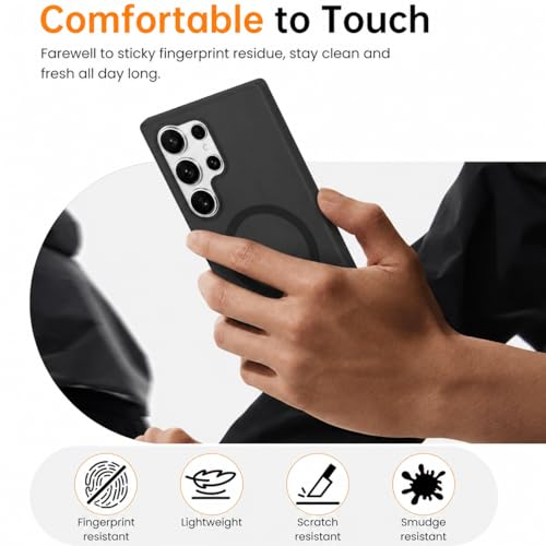 Image of DIZORO Matte Case for Samsung Galaxy S25 Ultra Compatible with MagSafe, Camera Lens Full Protection, Shockproof Translucent Frosted TPU Soft Phone Cover, Anti-Fingerprint (Black)