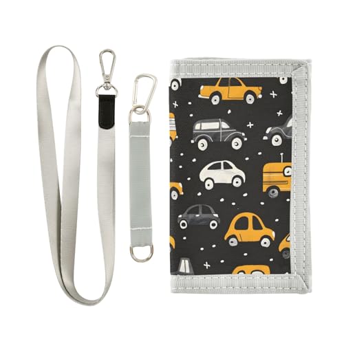 ALAZA Kids Wallets for Boys Girls Toddler Trifold Wallet Children Small Cute Cars Black with Zipper Coin Pocket