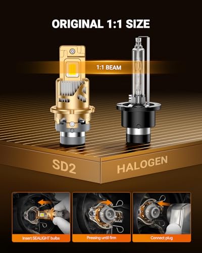 Image of SEALIGHT D4S Bulbs 6500K Cool White Brighter 1:1 Mini Size Plug and Play HID Fog Lights Replacement, IP68 Waterproof 0.01s Instant Start Pack of 2