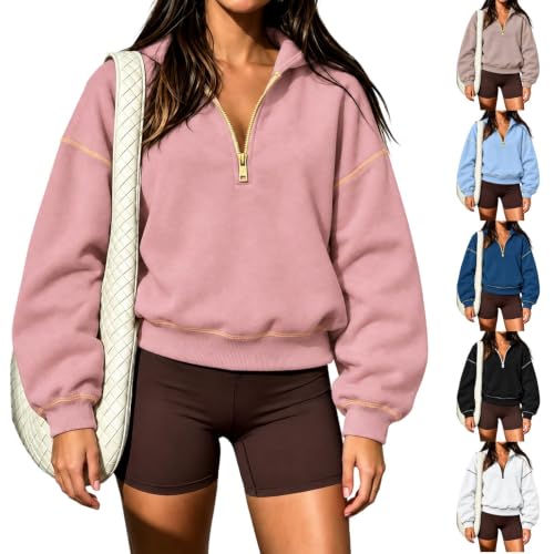 Crop Hoodies for Women Oversized Cropped Quarter Zip Athleisure Tops - image 1
