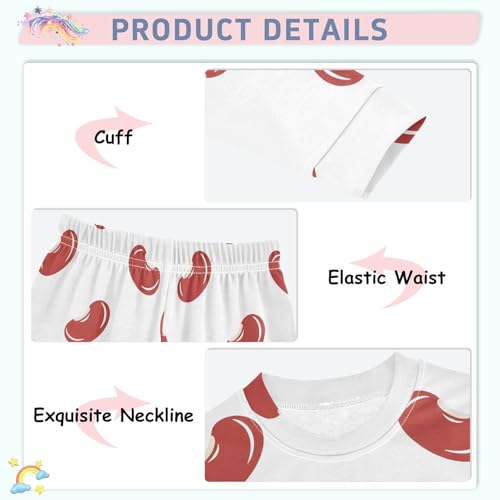 Pajama Sets Long Sleeve Red Bean Pattern Design Soft Comfy Sleepwear 2 Piece PJS 3-8T4
