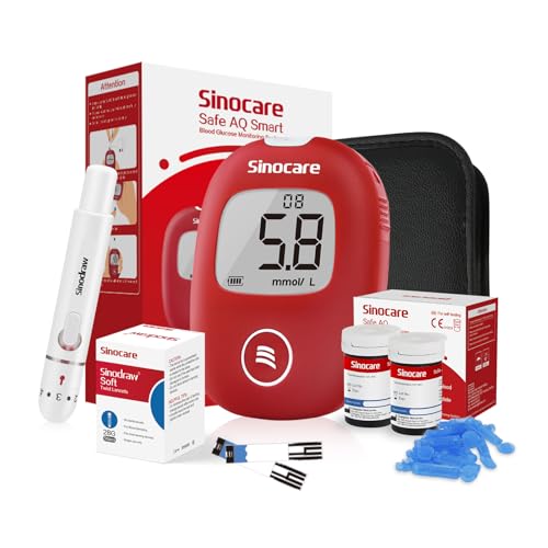 sinocare Diabetes Testing Kit/Blood Glucose Monitor Safe AQ Smart/Blood Sugar Test Kit with Strips x 50 & Lancing Devices x 50 & Carrying Bag, for UK Diabetics -in mmol/L